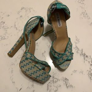 Blue and Tan Steve Madden Chevron Block Heels